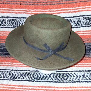 Dark Green Felt Flat Brimmed, Round Top Hat